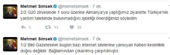 Mehmet Şimşek Alman Bild'i yalanladı