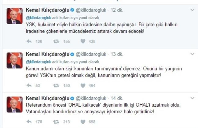 Kemal Kılıçdaroğlu'dan referandum tweetleri
