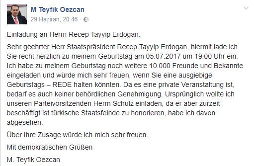 Erdoğan'a Almanya'dan doğum günü partisi daveti