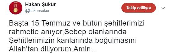Hakan Şükür'ün 15 Temmuz paylaşımı