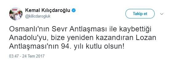 Kemal Kılıçdaroğlu'ndan Lozan tweet'i