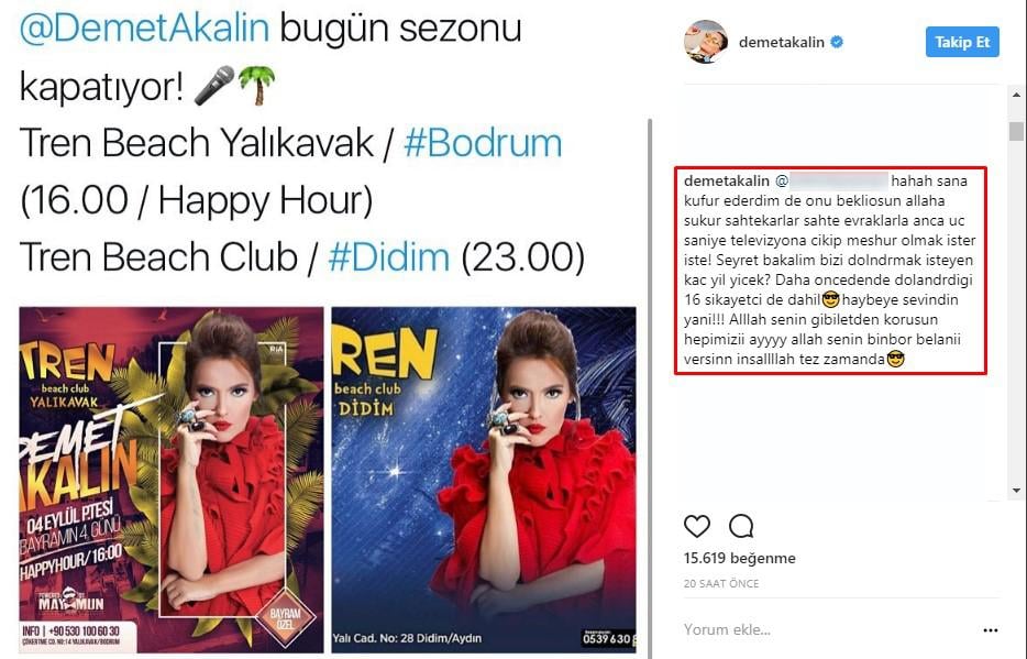 Demet Akalın takipçisine bela okudu