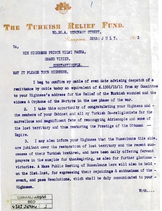 Arakanlıların Osmanlı'ya yaptığı yardımın belgeleri