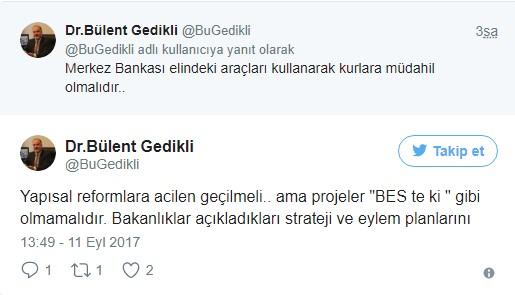 Doların düşmesini istemeyen danışman, Bülent Gedikli