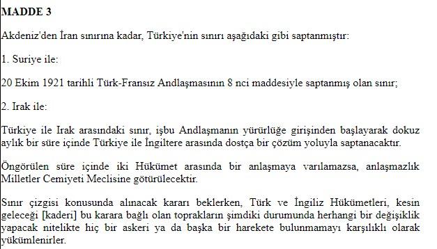 1926 Ankara Anlaşması ve Lozan Anlaşması'ndaki maddeler