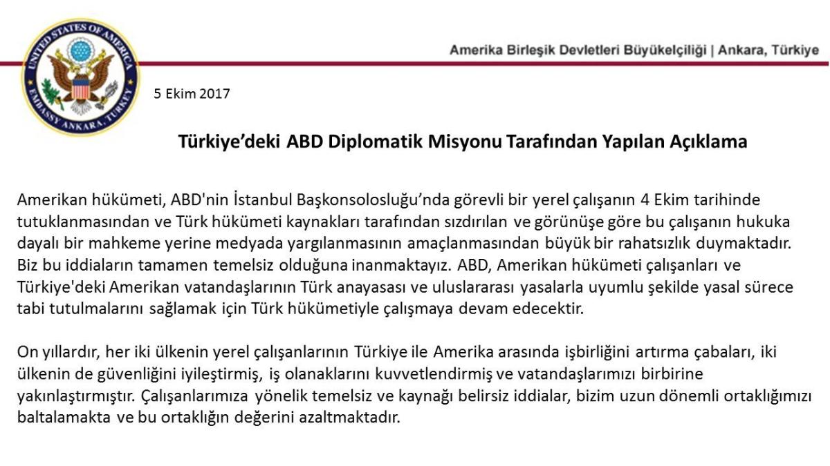 ABD, konsolosluk çalışanının tutuklanmasından rahatsız