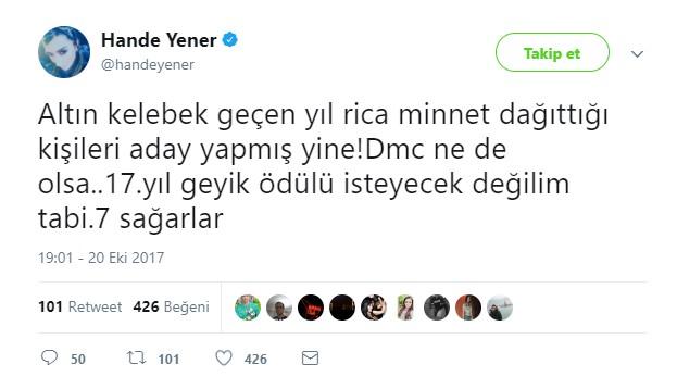 Hande Yener Altın Kelebek Ödülleri'ne ateş püskürdü