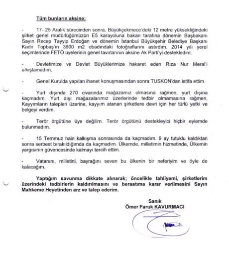 Ömer Faruk Kavurmacı'nın savunması