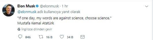 Elon Musk'tan Atatürk paylaşımı