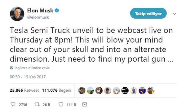 Elon Musk'tan elektrikli kamyon duyurusu