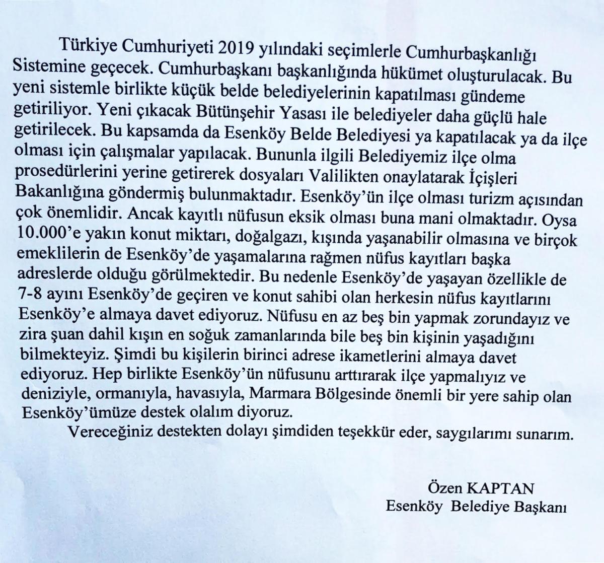 Yalova'nın Esenköy beldesi ilçe olamıyor