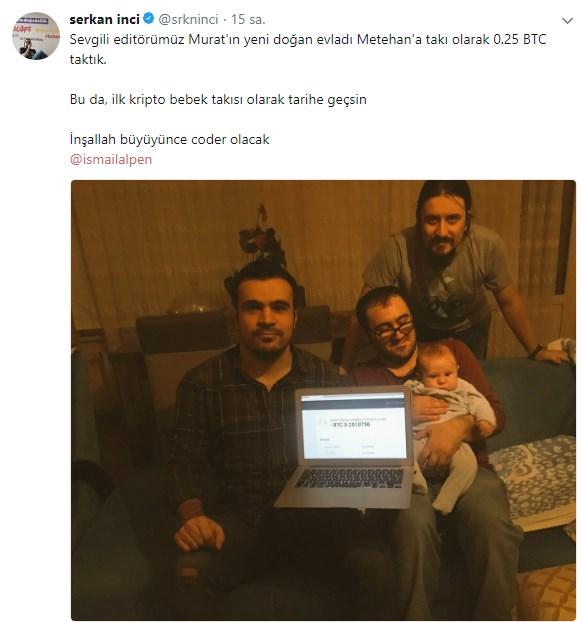 Serkan İnci yeni doğan bebeğe Bitcoin taktı