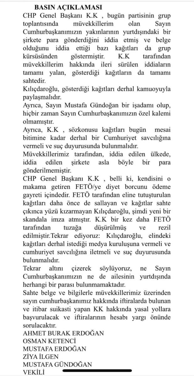 Erdoğan'ın avukatı: Kılıçdaroğlu'nun iddiaları yalan