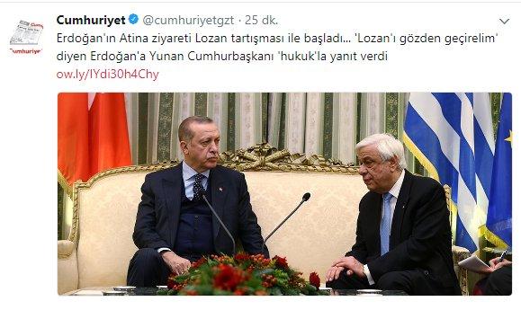 Cumhuriyet Gazetesi Yunanistan'ın yanında