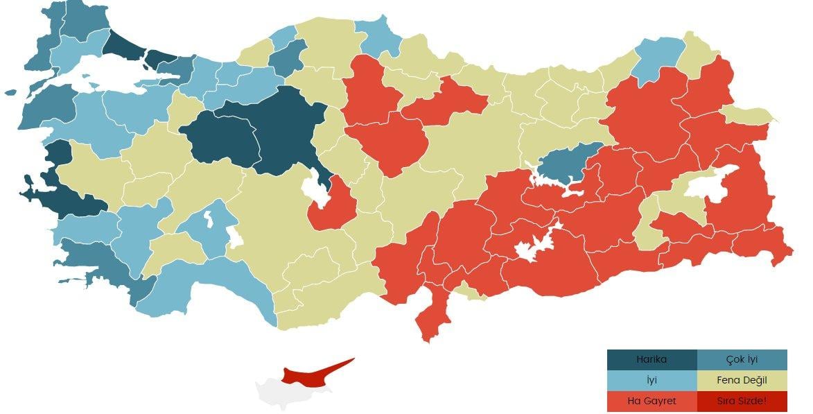 Türkiye'nin illere göre kitap okuma oranları