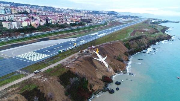Trabzon'da kaza yapan Pegasus uçağının dehşet görüntüsü