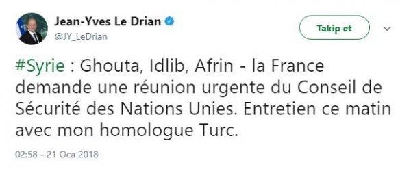 Fransa, Zeytin Dalı Harekatı'ndan rahatsız oldu