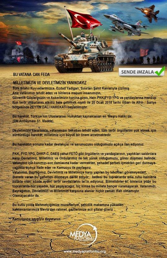 Medya Platformu'ndan TSK'ya destek