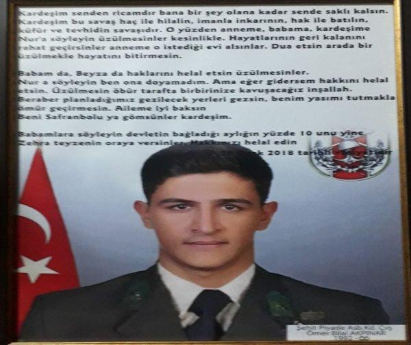 Afrin şehidinin duygulandıran vasiyeti