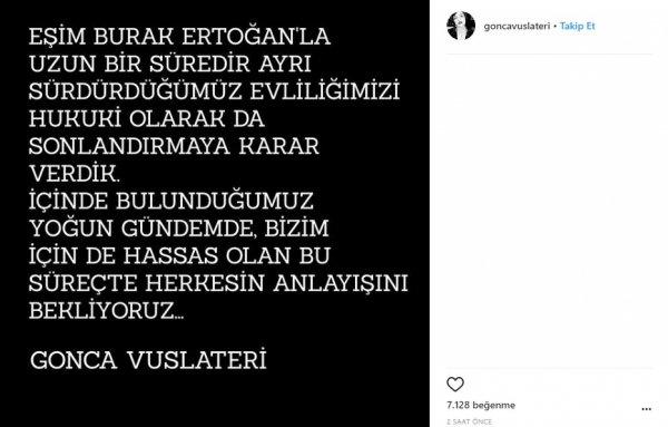 Gonca Vuslateri ve Edip Burak Ertoğan boşanıyor