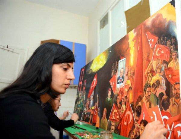 Yağlı boya tablolarıyla 15 Temmuz