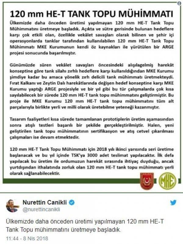 Yerli ve milli 120 mm HE-T tank topu mühimmatı geliyor