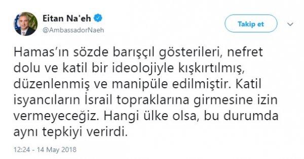 İsrail'in Büyükelçisi, Tel Aviv'e gönderildi