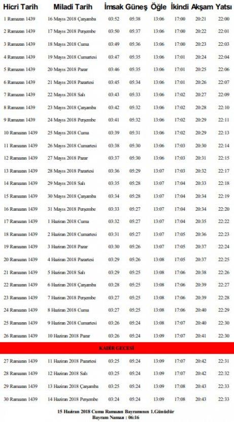 Abdülaziz Bayındır imsakiye bastı