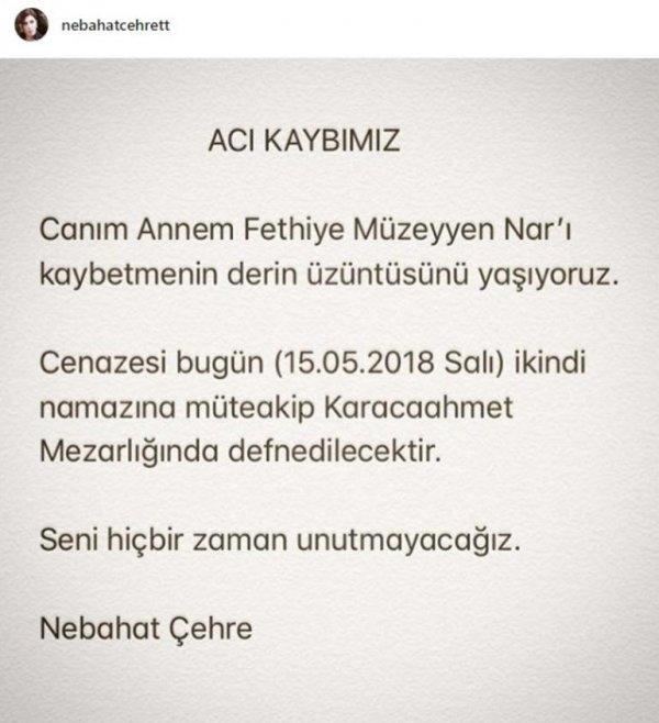 Nebahat Çehre'nin acı kaybı