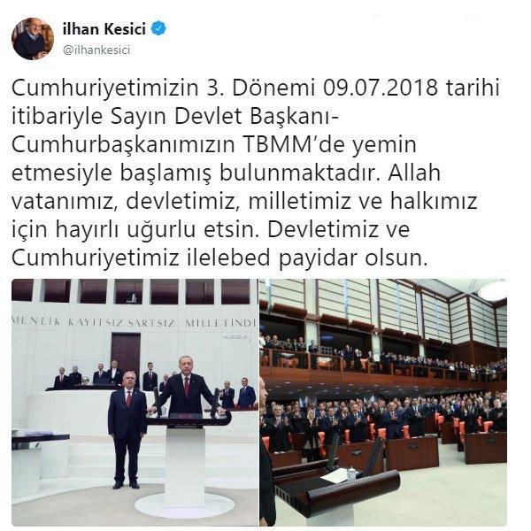 İlhan Kesici, Başkan Erdoğan'ı tebrik etti