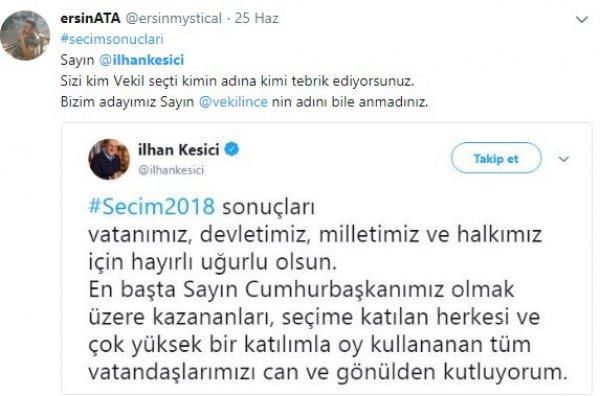 İlhan Kesici, Başkan Erdoğan'ı tebrik etti