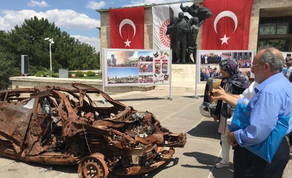 15 Temmuz'da bombalanan ve ezilen araçlar Meclis'te sergilendi