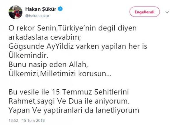FETÖ'cü Hakan Şükür'ün 15 Temmuz paylaşımı