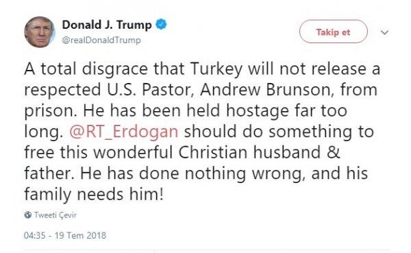 Trump'tan Erdoğan'a Brunson çağrısı