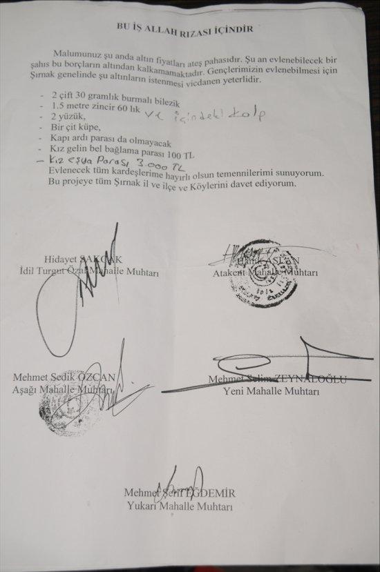 Şırnak'ta erkek tarafından istenecek altın miktarı azaltıldı
