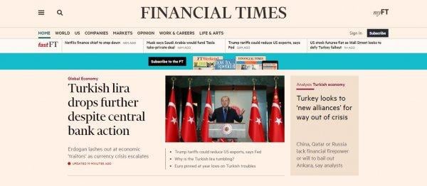Financial Times manşetini Türkiye haberleriyle donattı