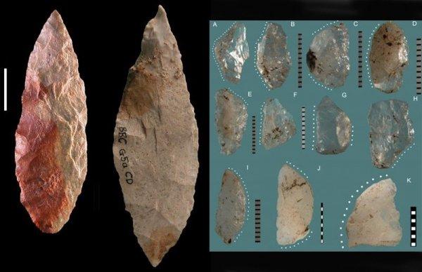 Taş devri aletleri yapıyor