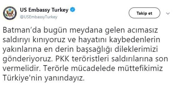 ABD Büyükelçiliği Batman'daki saldırıyı kınadı