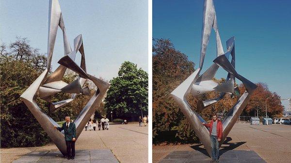 Gurbetçi dedesinin pozlarını yıllar sonra aynı yerde verdi