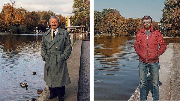 Gurbetçi dedesinin pozlarını yıllar sonra aynı yerde verdi