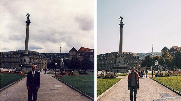Gurbetçi dedesinin pozlarını yıllar sonra aynı yerde verdi