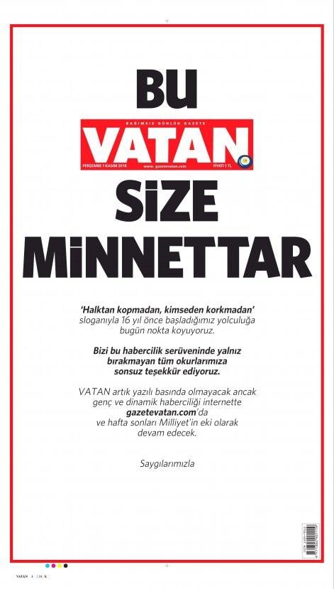 Vatan gazetesi veda etti