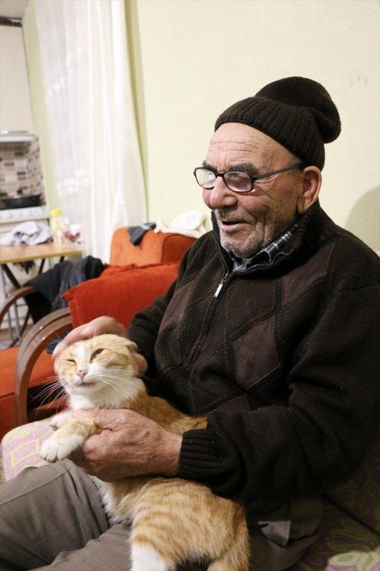 Ali dede kedileriyle yeni evine taşındı