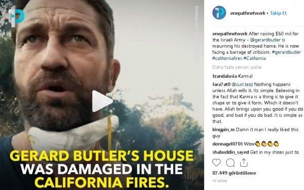 Evi yanan Hollywood aktörü Butler'a Filistin hatırlatıldı