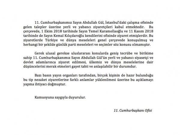 Gül'den Kılıçdaroğlu ve Karamollaoğlu açıklaması