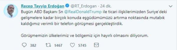 Erdoğan ile Trump Suriye'yi görüştü