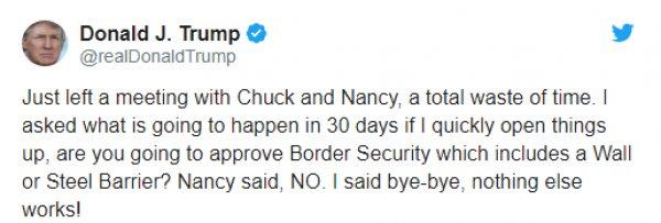 Trump Kongre liderleriyle toplantıyı yarıda kesti