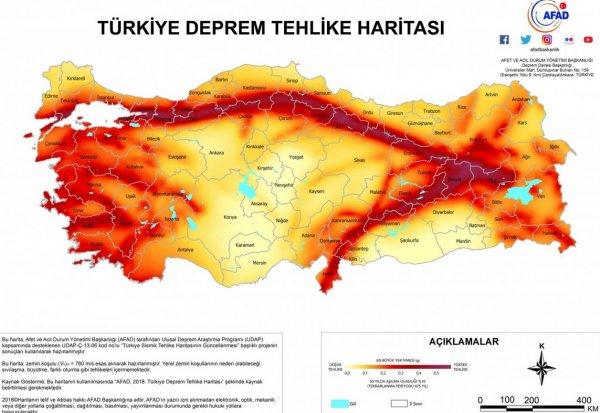Türkiye'nin güncellenmiş deprem haritası