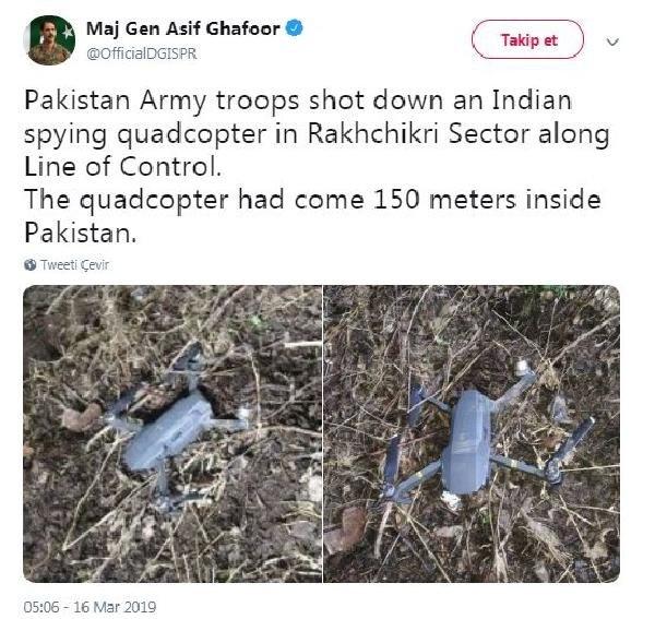 Pakistan ordu sözcüsü: Hindistan’a ait drone düşürüldü