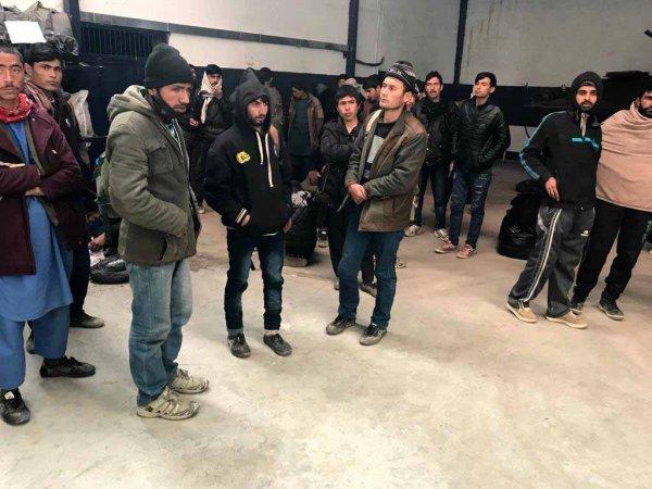 Park halindeki kamyonetin kasasından 60 göçmen çıktı